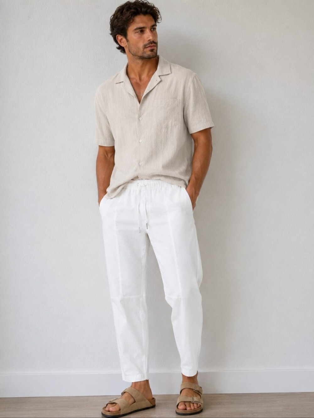 COOFANDY White Drawstring Pants Men’s Size M Casual Relaxed Beach